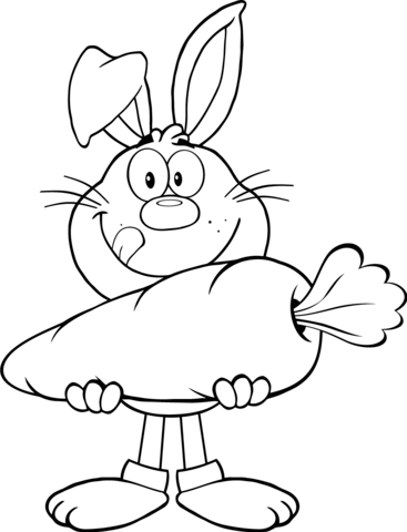 Hungry Rabbit Holding A Big Carrot Coloring Page